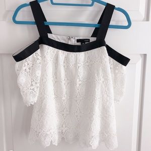AQUA White Lace Off-the-Shoulder Top